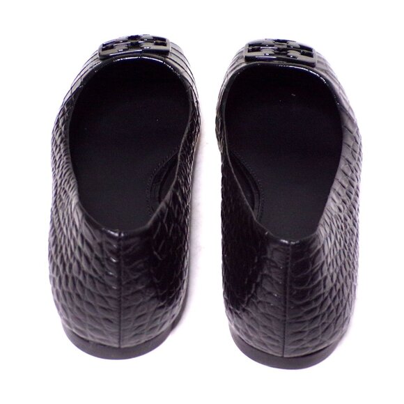 🆕TORY BURCH Croc Embossed Logo Ballet Flats Shoes Black 9 - Picture 9 of 10